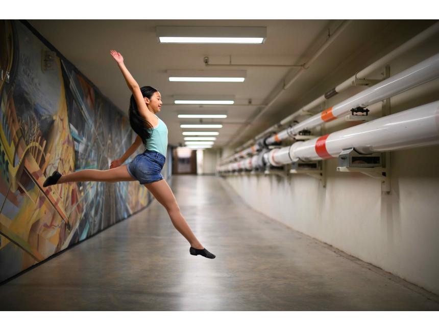 Aliyah dancing in a tunnel at the University of Manitoba
